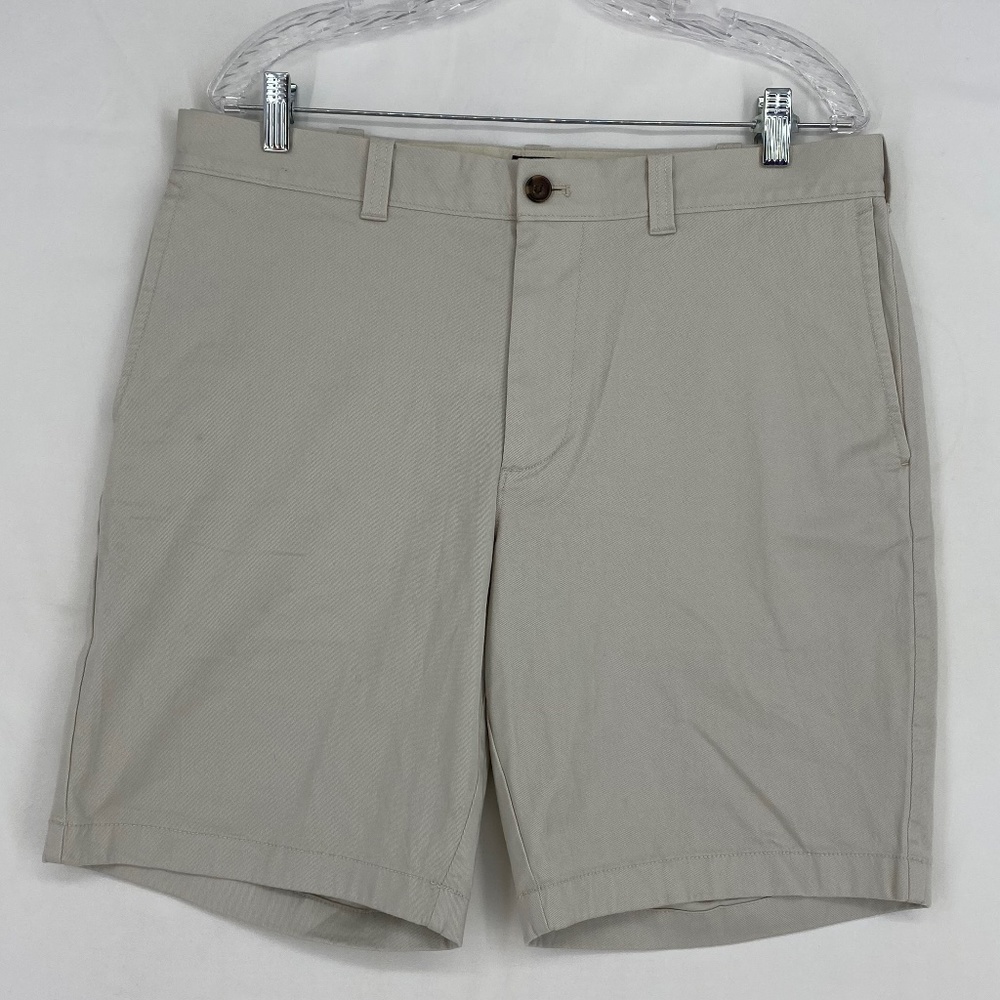 J. Crew Factory Mens 34 Chino Shorts Light Stone Beige Cotton 9" Inseam Stained